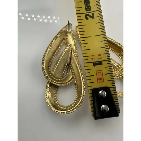 Women's Double Tear Drop Stud Earrings Blue Cream Gold Tone Fashion Jewelry - Picture 3 of 3